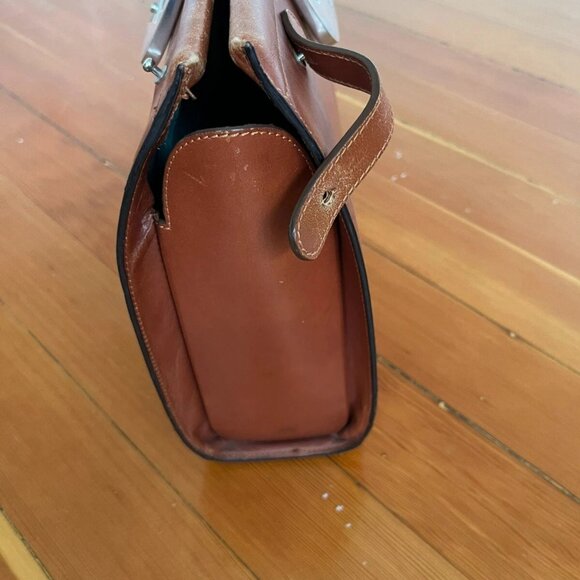 Bill Amberg Rocket Briefcase in Tan with British Green Liner and Metal Handle - Picture 5 of 9